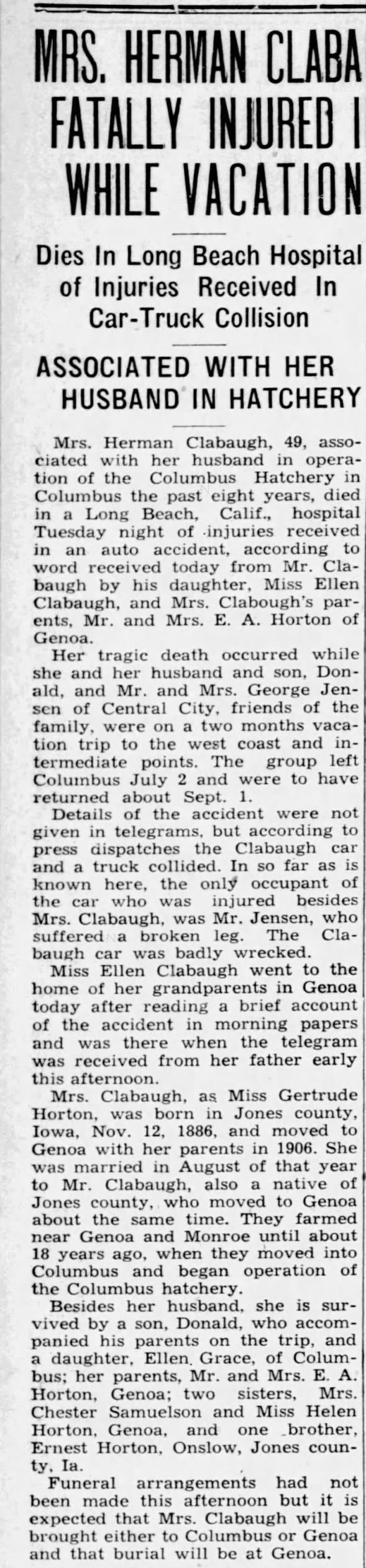 Clipping from The Columbus Telegram